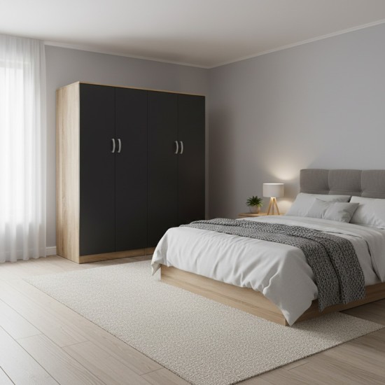 Ντουλάπα τετράφυλλη Lego Ι  sonoma-ανθρακί 160x42x180εκ