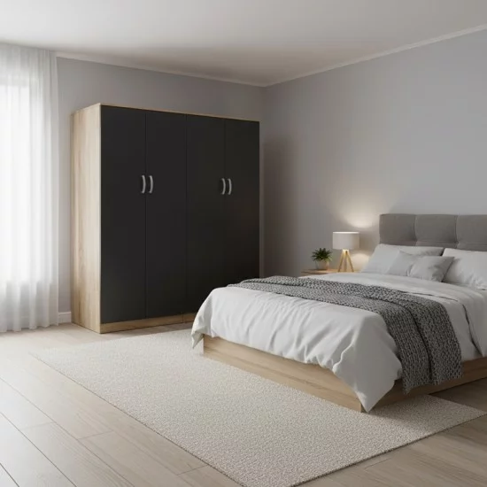 Ντουλάπα τετράφυλλη Athos Ι  sonoma-ανθρακί 160x42x180εκ