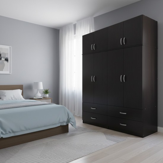 Ντουλάπα τετράφυλλη με συρτάρια και πατάρι Lego  wenge 160x42x240εκ