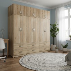 Ντουλάπα εξάφυλλη με συρτάρια και πατάρι Lego  sonoma 240x42x240εκ