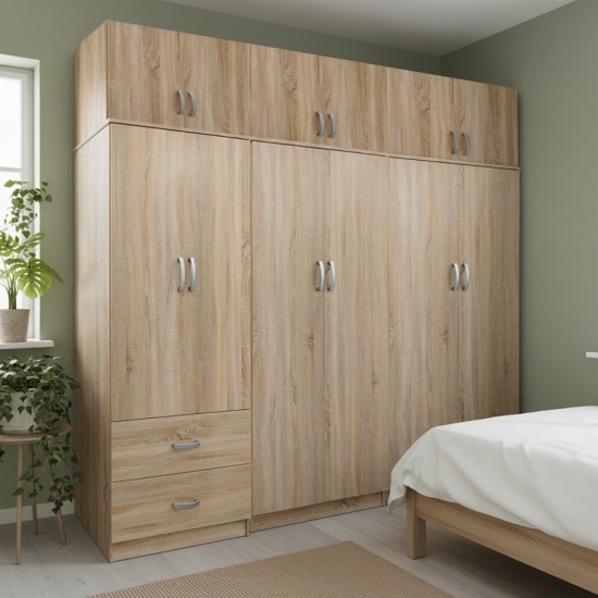 Ντουλάπα εξάφυλλη με πατάρι Lego I  sonoma 240x42x240εκ