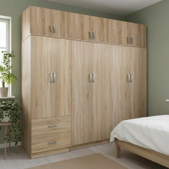 Ντουλάπα εξάφυλλη με πατάρι Athos I  sonoma 240x42x240εκ