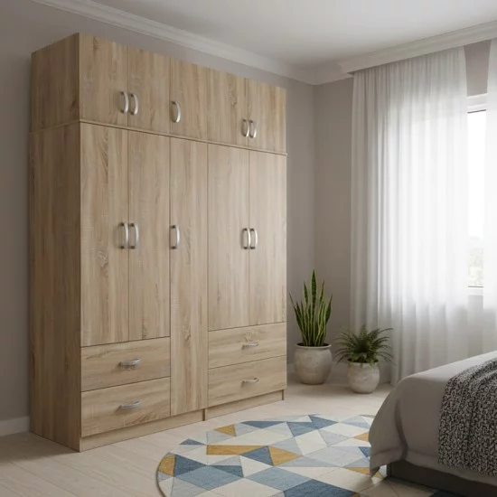 Ντουλάπα πεντάφυλλη με πατάρι Athos  sonoma 170x42x240εκ