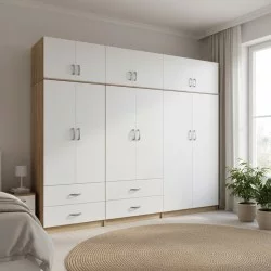 Ντουλάπα εξάφυλλη με πατάρι Athos  sonoma-λευκή 240x42x240εκ
