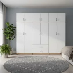 Ντουλάπα εξάφυλλη με πατάρι Athos I  sonoma-λευκή 240x42x240εκ