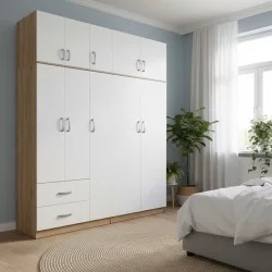 Ντουλάπα πεντάφυλλη με πατάρι Athos I  sonoma-λευκή 170x42x240εκ
