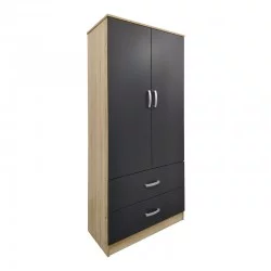 Ντουλάπα εξάφυλλη με πατάρι Athos  sonoma-ανθρακί 240x42x240εκ