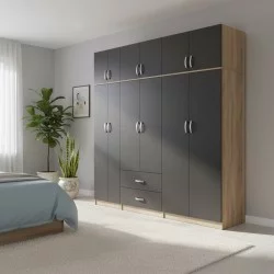 Ντουλάπα εξάφυλλη με πατάρι Athos I  sonoma-ανθρακί 240x42x240εκ