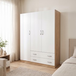 Ντουλάπα τρίφυλλη με 2 συρτάρια Alvia  λευκό με sonoma 150x51x180εκ