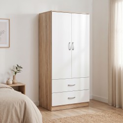 Ντουλάπα δίφυλλη με 2 συρτάρια Alvia  λευκό με sonoma 80x51.5x180εκ