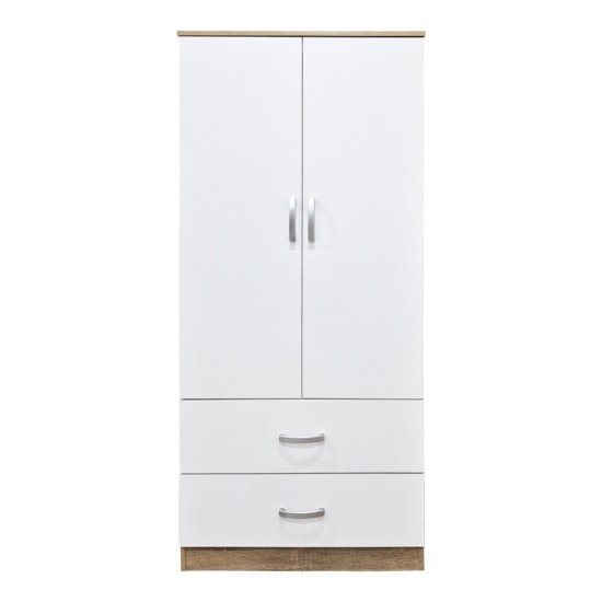 Ντουλάπα δίφυλλη με 2 συρτάρια Alvia  λευκό με sonoma 80x51.5x180εκ