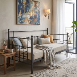 Κρεβάτι-Καναπές Routha  μεταλλικός μαύρο 90x190εκ