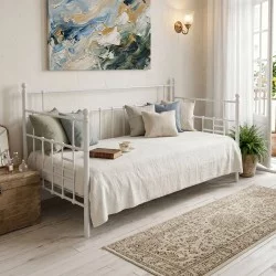 Κρεβάτι-Καναπές Routha  μεταλλικός λευκό 90x190εκ