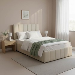 Κρεβάτι Snuggle  με αποθηκευτικό χώρο ύφασμα μπεζ 120x200εκ