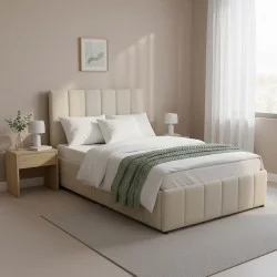 Κρεβάτι Snuggle  με αποθηκευτικό χώρο ύφασμα μπεζ 120x200εκ