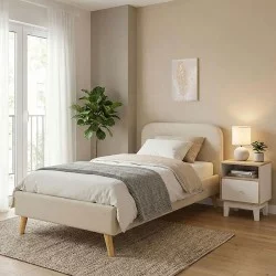 Κρεβάτι LumiLux  ύφασμα σε μπεζ απόχρωση 100x200εκ