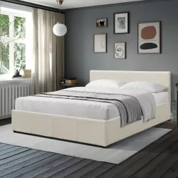 Κρεβάτι Dellia  με αποθηκευτικό χώρο ύφασμα κρεμ 150x200εκ
