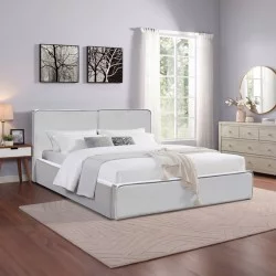 Κρεβάτι διπλό Zento  γκρι μπεζ ύφασμα 160x200εκ
