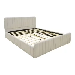 Κρεβάτι διπλό Myrelia  γκρι μπεζ ύφασμα 160x200εκ