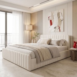 Κρεβάτι διπλό Myrelia  γκρι μπεζ ύφασμα 160x200εκ