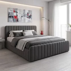 Κρεβάτι διπλό Myrelia  ανθρακί ύφασμα 160x200εκ