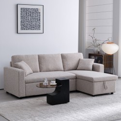 Γωνιακός αναστρέψιμος καναπές κρεβάτι Kamore  με αποθηκευτικό χώρο μπεζ ύφασμα 223x146x85εκ