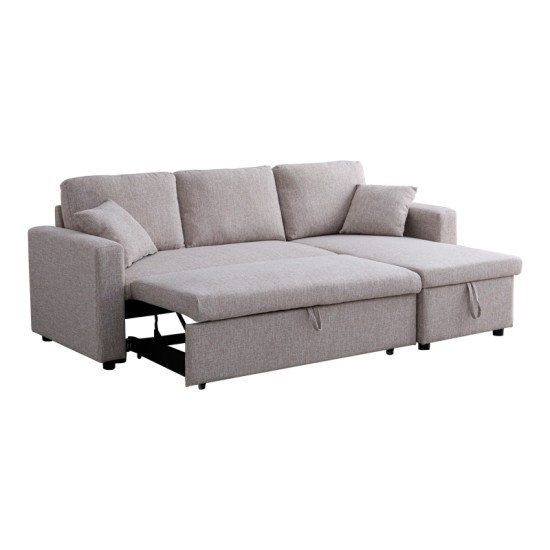 Γωνιακός αναστρέψιμος καναπές κρεβάτι Kamore  με αποθηκευτικό χώρο μπεζ ύφασμα 223x146x85εκ