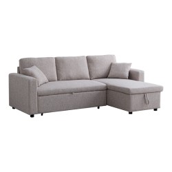 Γωνιακός αναστρέψιμος καναπές κρεβάτι Kamore  με αποθηκευτικό χώρο μπεζ ύφασμα 223x146x85εκ