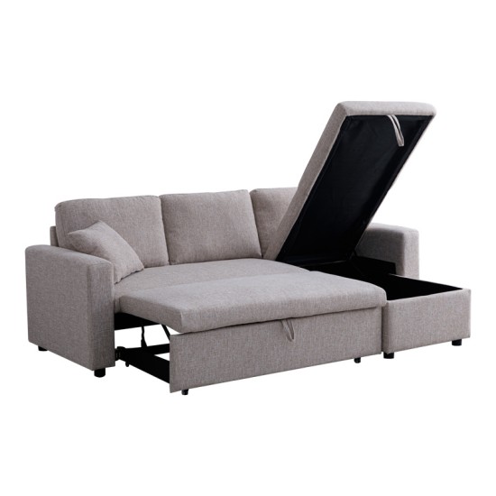 Γωνιακός αναστρέψιμος καναπές κρεβάτι Kamore  με αποθηκευτικό χώρο μπεζ ύφασμα 223x146x85εκ