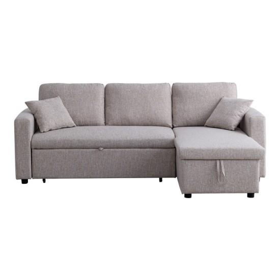 Γωνιακός αναστρέψιμος καναπές κρεβάτι Kamore  με αποθηκευτικό χώρο μπεζ ύφασμα 223x146x85εκ