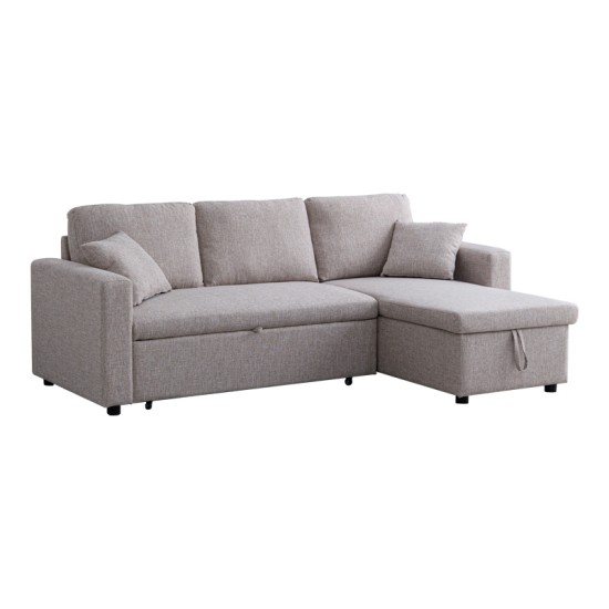 Γωνιακός αναστρέψιμος καναπές κρεβάτι Kamore  με αποθηκευτικό χώρο μπεζ ύφασμα 223x146x85εκ