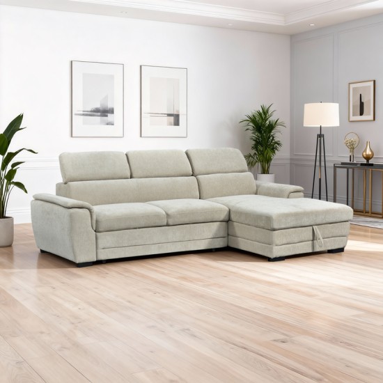 Γωνιακός καναπές-κρεβάτι αριστερή γωνία Dreamora  με αποθηκευτικό χώρο ύφασμα μπεζ 270x167x82εκ