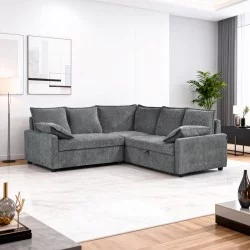 Γωνιακός καναπές κρεβάτι Lounivo  ύφασμα ανθρακί 215x215x84εκ