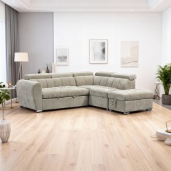 Γωνιακός καναπές-κρεβάτι αριστερή γωνία Nuvora  με αποθηκευτικό χώρο μπεζ ύφασμα 244x225x79εκ