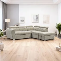 Γωνιακός καναπές-κρεβάτι αριστερή γωνία Nuvora  με αποθηκευτικό χώρο μπεζ ύφασμα 244x225x79εκ