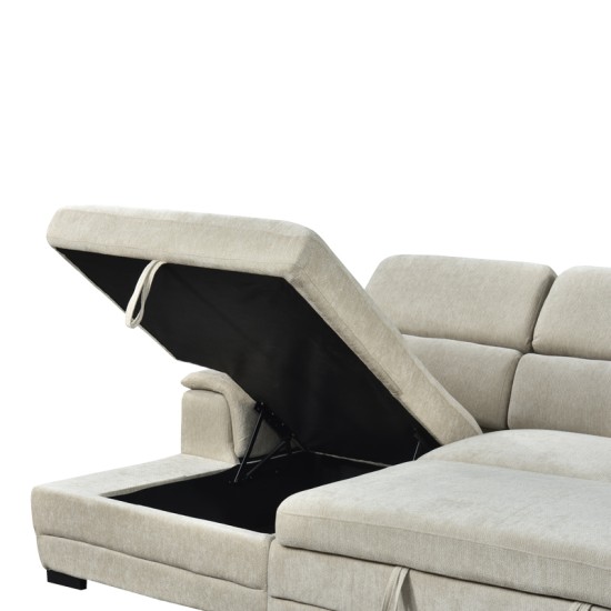 Γωνιακός καναπές-κρεβάτι δεξία γωνία Dreamora  με αποθηκευτικό ύφασμα μπεζ 270x167x82εκ