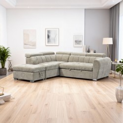 Γωνιακός καναπές-κρεβάτι δεξιά γωνία Nuvora  με αποθηκευτικό χώρο μπεζ ύφασμα 244x225x79εκ