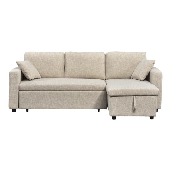 Γωνιακός αναστρέψιμος καναπές κρεβάτι Kamore  με αποθηκευτικό χώρο ύφασμα μπεζ 223x146x85εκ