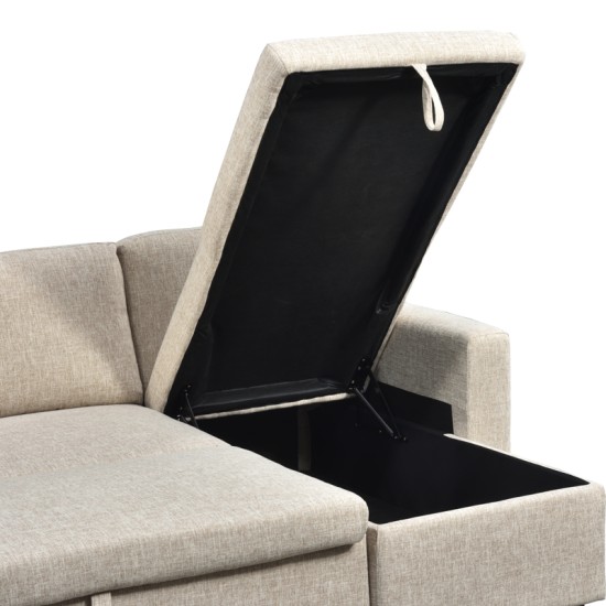 Γωνιακός αναστρέψιμος καναπές κρεβάτι Kamore  με αποθηκευτικό χώρο ύφασμα μπεζ 223x146x85εκ