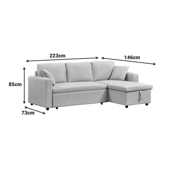 Γωνιακός αναστρέψιμος καναπές κρεβάτι Kamore  με αποθηκευτικό χώρο ύφασμα μπεζ 223x146x85εκ