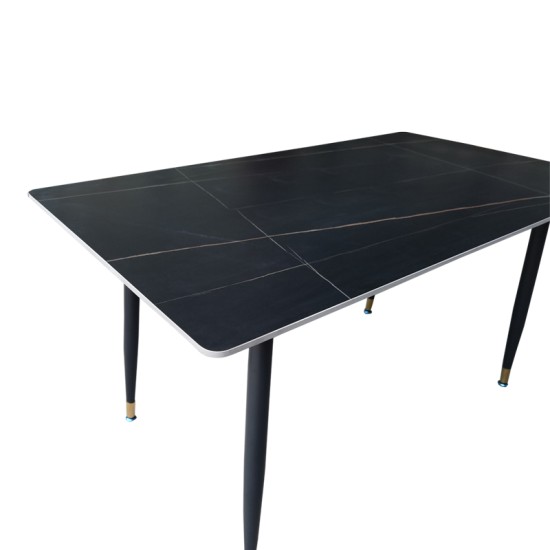 Τραπέζι Pembe  sintered stone μαύρη όψη μαρμάρου με μαύρα μεταλλικά πόδια 140x80x75εκ