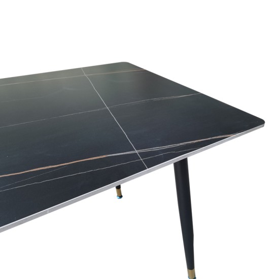 Τραπέζι Pembe  sintered stone μαύρη όψη μαρμάρου με μαύρα μεταλλικά πόδια 140x80x75εκ