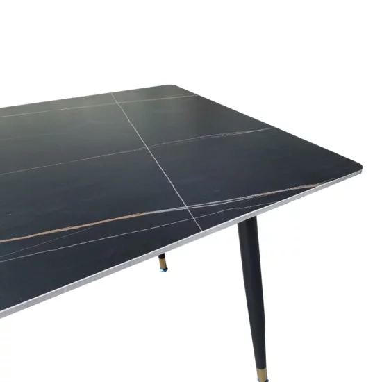 Τραπέζι Pembe  sintered stone μαύρη όψη μαρμάρου με μαύρα μεταλλικά πόδια 140x80x75εκ