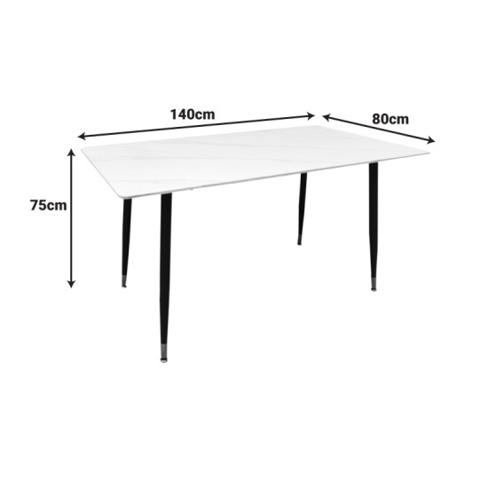 Τραπέζι Pembe  sintered stone μαύρη όψη μαρμάρου με μαύρα μεταλλικά πόδια 140x80x75εκ