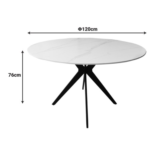 Τραπέζι Orbital  sintered stone λευκή όψη μαρμάρου με μαύρα μεταλλικά πόδια Φ120x76εκ