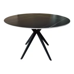 Τραπέζι Orbital  sintered stone μαύρη όψη μαρμάρου με μαύρα μεταλλικά πόδια Φ120x76εκ
