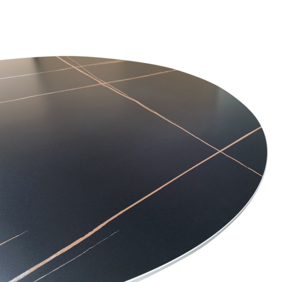 Τραπέζι Orbital  sintered stone μαύρη όψη μαρμάρου με μαύρα μεταλλικά πόδια Φ120x76εκ