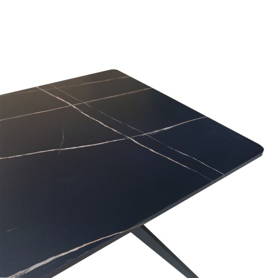 Τραπέζι Ezali  mdf μαύρη όψη μαρμάρου με μαύρα μεταλλικά πόδια 140x80x75εκ