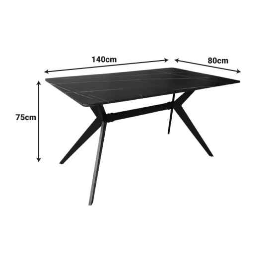 Τραπέζι Ezali  mdf λευκή όψη μαρμάρου με μαύρα μεταλλικά πόδια 140x80x75εκ