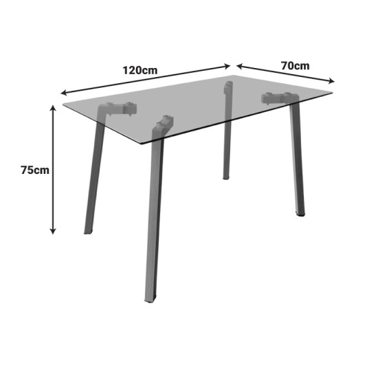 Τραπέζι Titta  γυάλινη επιφάνεια με μεταλλικά πόδια σε φυσική απόχρωση 120x70x75εκ